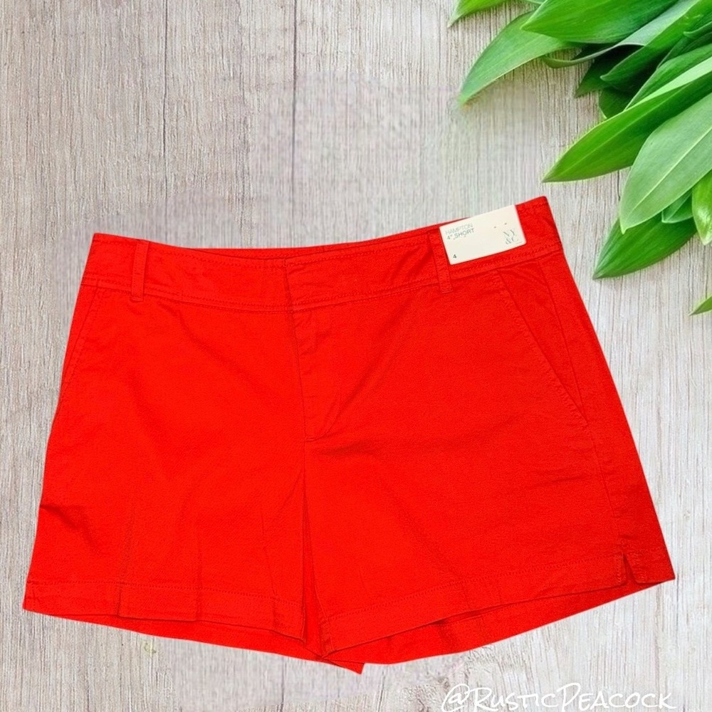 New York & Company Hampton Shorts Women's 4 Plain Red Chino Casual Pocketed
